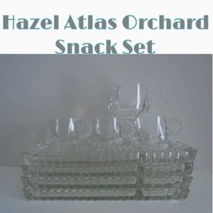 Vintage Hazel Atlas Orchard Glass Snack/Sip/Smoke Luncheon Plate Set Of 4